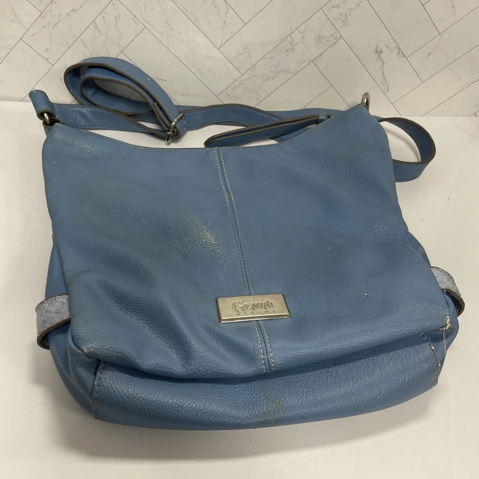 Bolso Cartera de Hombro Gemini Rising Azul Plata Filigrana Damasco Acento Embellecido Foto 2 de 4