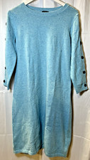 TALBOTS TWEED BUTTON SLEEVE SWEATER DRESS 3/4 SLEEVE WOMENS M BLUE, PULLOVER