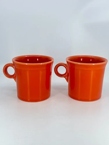 2 Fiestaware ORANGE Coffee Mugs Ring Handle Homer Laughlin HLC USA Cup