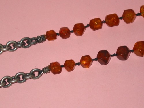 Modernist Artisan Hand Crafted Faceted Amber & Sterling Collar Necklace - Picture 2 of 6