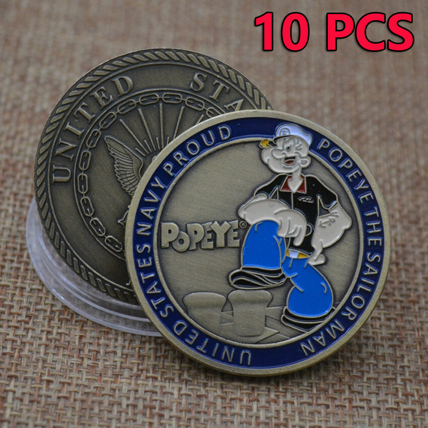 10PCS The Sailor Man Popeye Challenge Coin Metal US Navy Proud Commemorative