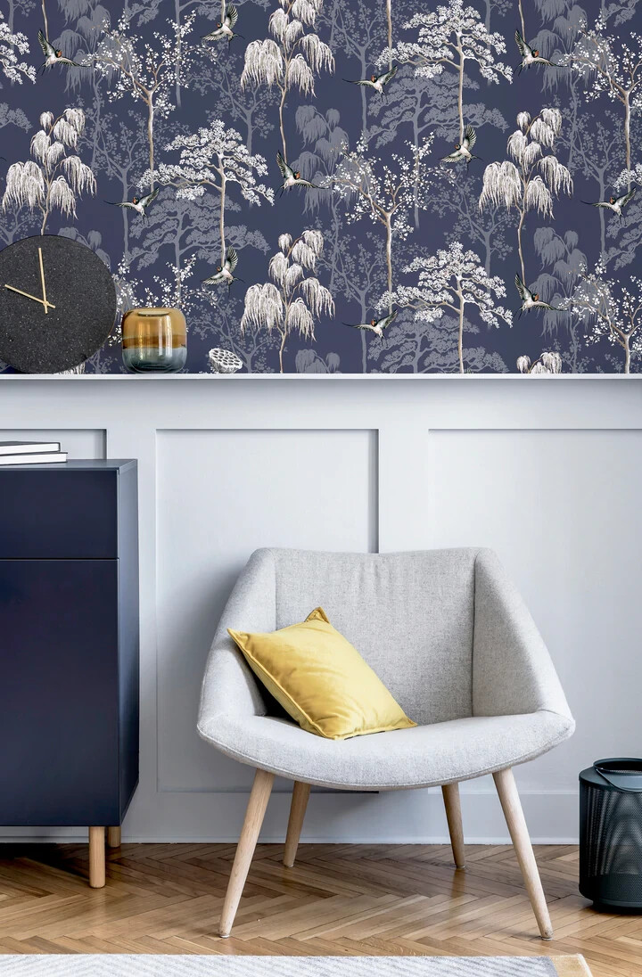 Arthouse Japanese Garden Blue Floral Birds Wallpaper 908106 eBay