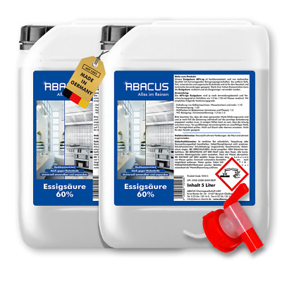 ABACUS  10L Essigsäure 60% Hochkonzentrierte Essigsäure für Haushalt Garten etc.