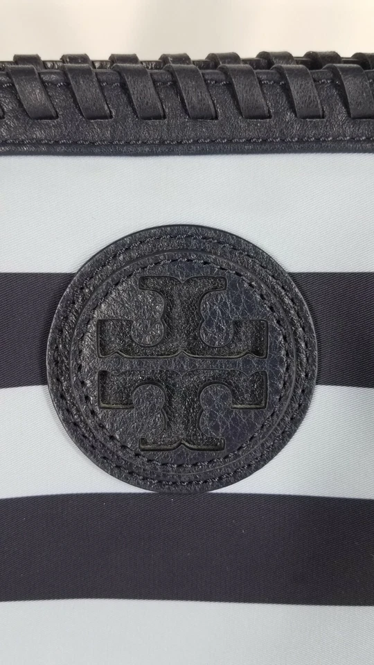 Bolso de Mano Bolso Shopper Tory Burch Marion Estampado Nylon E/N Azul Marino Rayas Monedero Foto 2 de 4