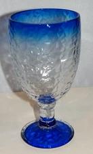 BLUE CRACKLE GLASS WINE WATER Margarita GOBLET 16oz. Pressed