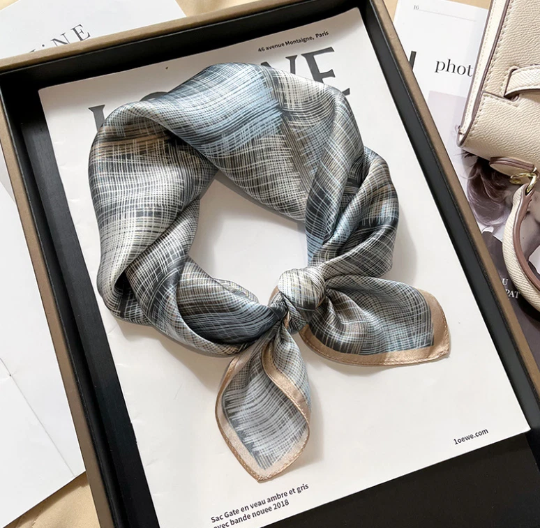 Bufanda cuadrada 100 % seda morera 20" mujer pañuelo envolvente tejido mágico - gris Foto 2 de 4