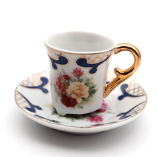 Miniature Floral Porcelain Tea cup  Saucer 2" roses blue  gold Imperial
