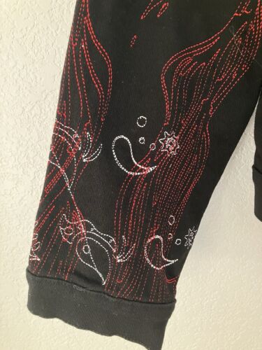 Embellish NYC Paisley Patchwork Black Denim Distressed Jacket L Retails $165 - Picture 3 of 21