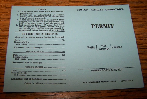 WW2 U.S. MILITARY MOTOR VEHICLE OPERATOR'S PERMIT, REPRINTED *NEW*
