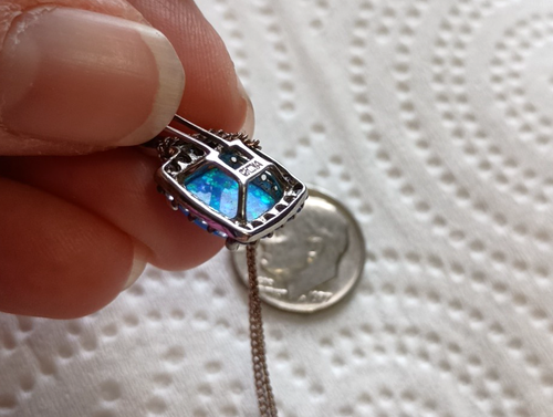 Blue Fire Opal Ocean Blue Topaz Gems 925 Sterling Silver Plated Necklace Pendant - Picture 14 of 16