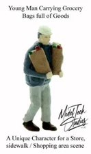 HO scale GROCERY STORE Clerk carrying Grocery Bags Ready Painted 1/87 scale