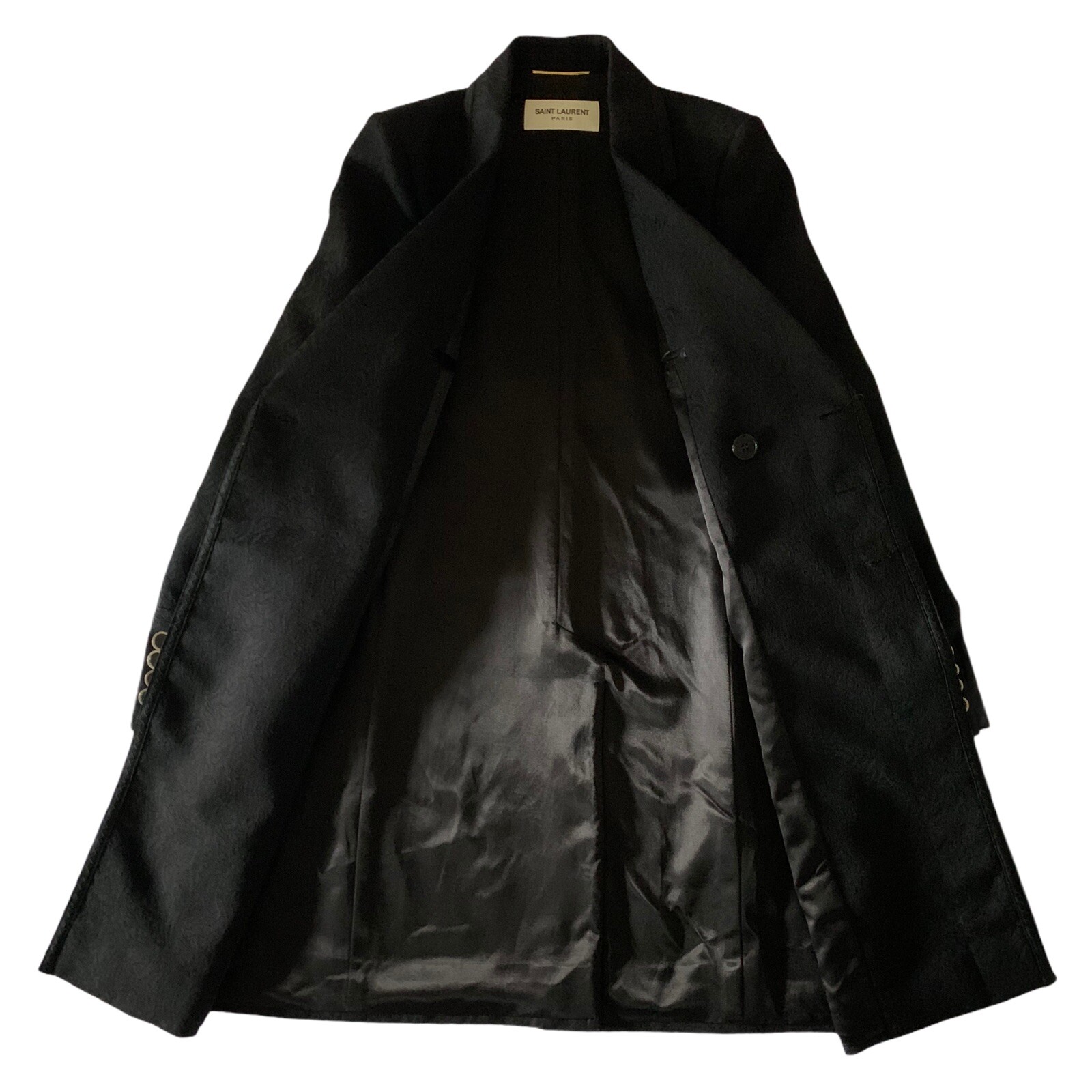 SAINT LAURENT CAPPOTTO DONNA UFFICIALE NERO CASHMERE JACQUARD 030_RTW_1000_TAGLIA 40