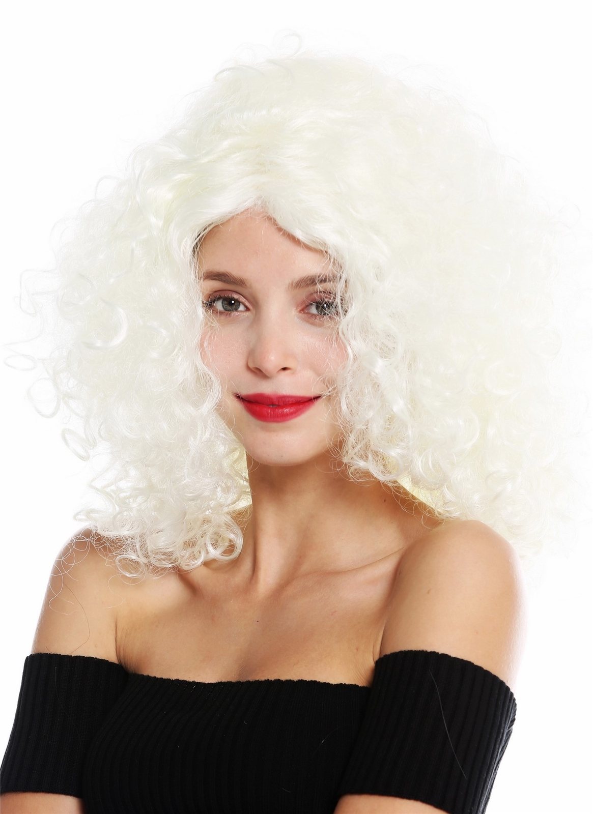 Wig Women Curly Strongly Curled Voluminous Center Part White Blonde Platinum