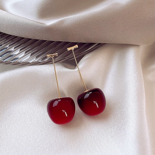 Cute Cherry Fruit Acrylic Earrings Fashionable Sweet Cherry Earrings For Wo_z8 - Picture 3 of 6