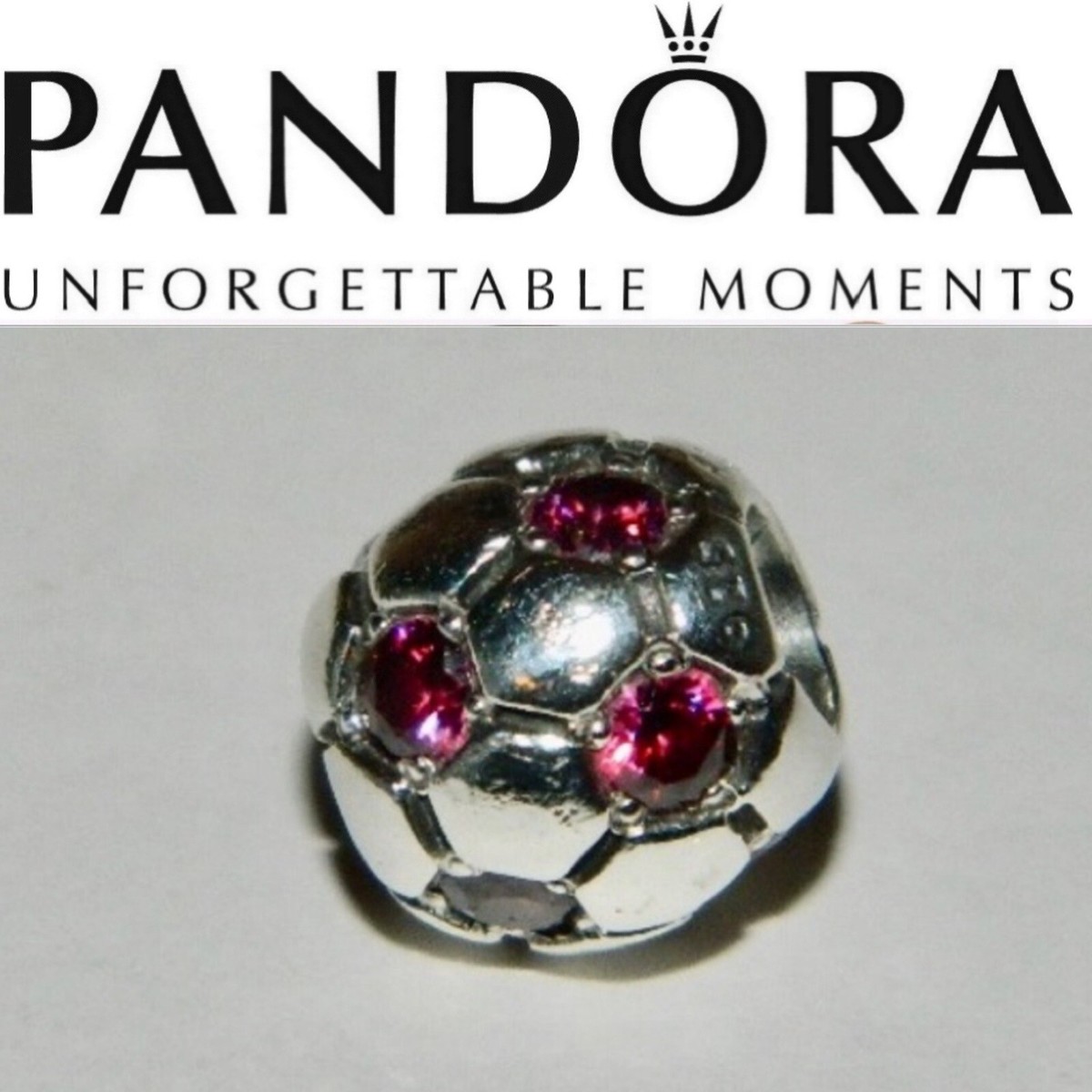 Retired Pandora Red Zirconia Soccer Ball Charm S925 Silver Retired Pandora Red Zirconia Soccer Ball Charm S925 Silver