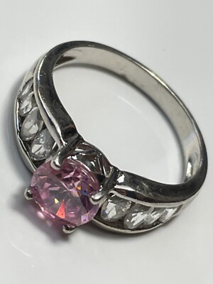 Diamonique' Argento Sterling '925' E Rosa/Trasparente Cz Grappolo - Main Image