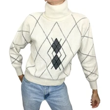 Vintage 80s 90s Orly Paris cream Angora blend statement shoulder sweater L