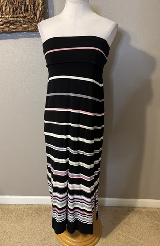 WHBM M Medium Convertible Maxi Dress Skirt Striped Foldover Washable Strapless - Picture 7 of 10