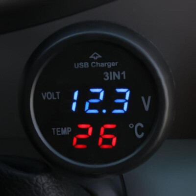 car cigarette lighter temperature Digital LED Car Cigarette Lighter Voltmeter Thermometer Car Truck USB  Charger