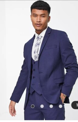 Asos DESIGN wedding super skinny suit jacket in navy micro texture