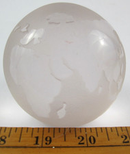 Etched Frosted Glass Globe Paperweight Earth Continents 3" Vintage Office Decor