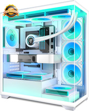 ATX Mid Tower PC Case 7 ARGB PWM Fans Tempered Glass Type-C White
