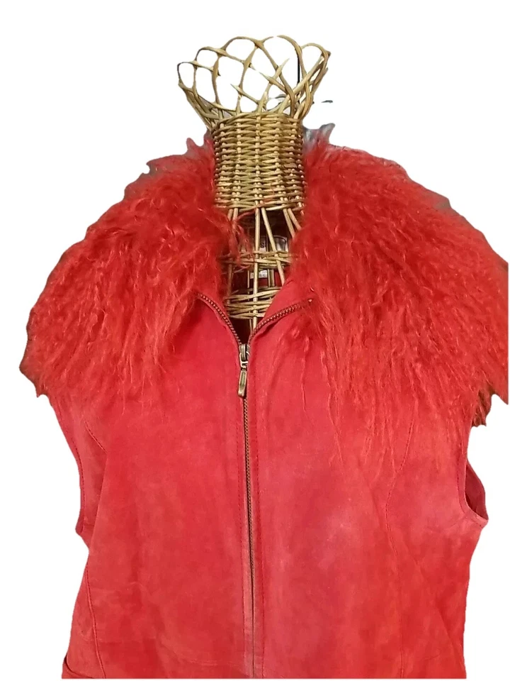 Chaleco Rojo Cuello Piel Mongolia De Colección Talla Lg XL Lisa International Mujer Envío Gratis Foto 3 de 4