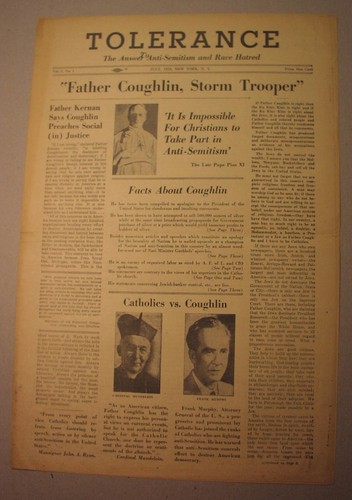 JEWISH PEOPLE'S paper, vs. FATHER COUGHLIN anti-semitism, 1939 - Tolerance