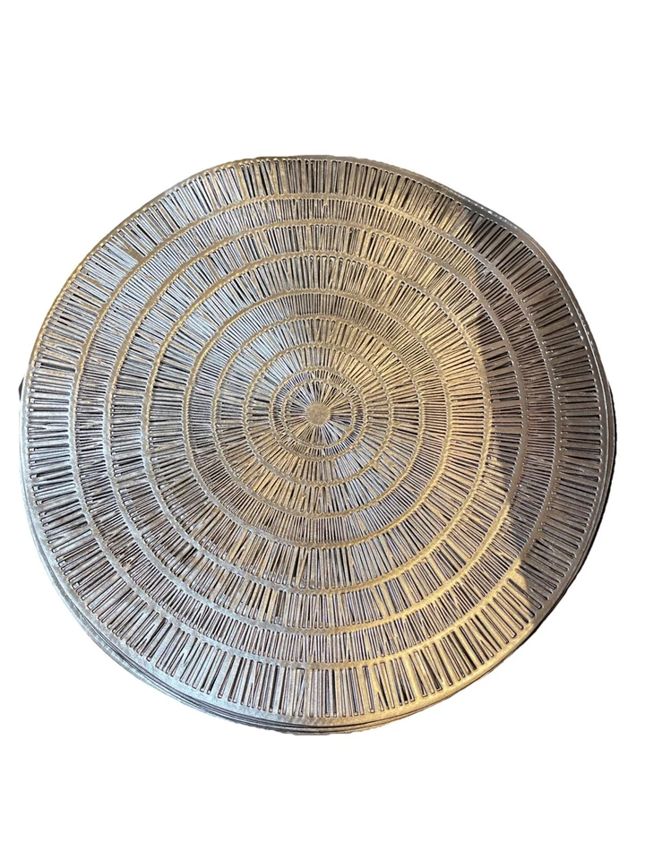 Juego de 12 manteles redondos de plástico con plata/negro metálico brillante Foto 3 de 4