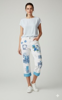 Frye Ivory With Blue Patchwork Stretch Jeans By ThreadsReclaimed 