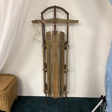 vintage 1960 Paris Champion Fastback wood and metal snow sled 55  L x 14  W -