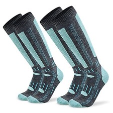 Merino Wool Ski Socks for Men Women, Winter Large-X-Large 2 Pairs Grey/Green