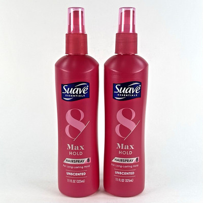 Suave Essentials Max Hold 8 Unscented Hairspray 11 oz Non-Aerosol Pump 2 Pack