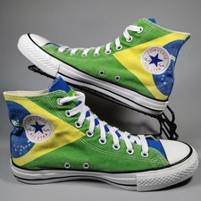 Converse Trainers Mens UK 8 Yellow Green Canvas Brazil Retro All Star High Top
