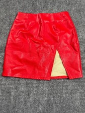 Superdown Red Faux Leather Mini Skirt XS High Waist Front Slit Bodycon