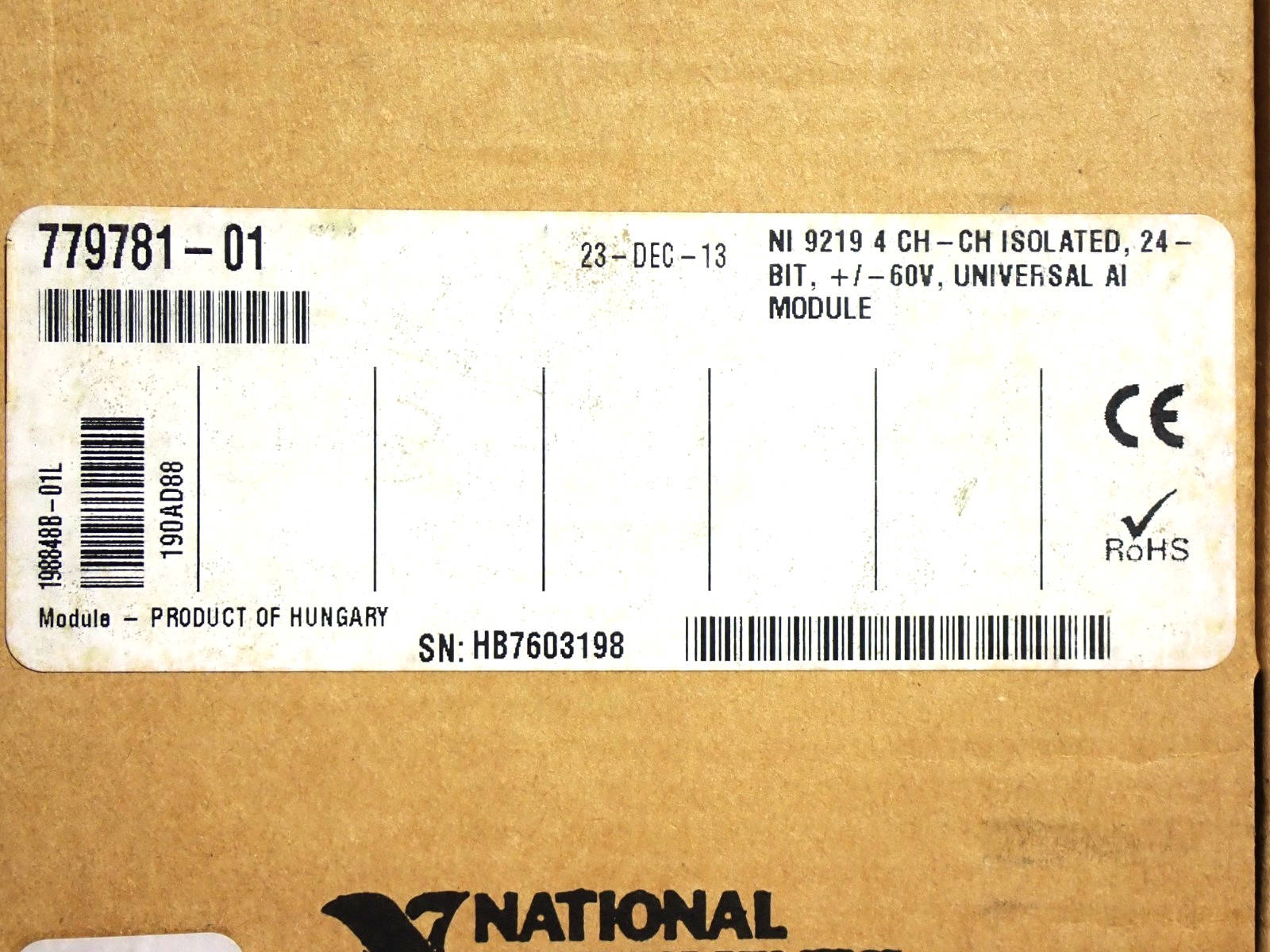 NI 9219 4 CHANNEL ISOLATED 24 BIT +/60V UNIVERSAL AI MODULE SEALED NEW