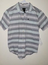 New Quiksilver Boys Striped Youth Button Up Shirt Casual Flannel Woven M Blues