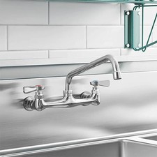 New Wall Mount Commercial Sink Faucet 8" Centers 12" Swing Spout