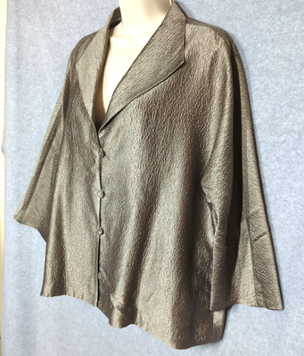 EILEEN FISHER XL Metallic Silk Textured Button Down Blazer Jacket Timeless Chic