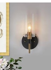 Zevni Modern 1-Light Brass Gold Wall Sconce, Black Bathroom Vanity Light