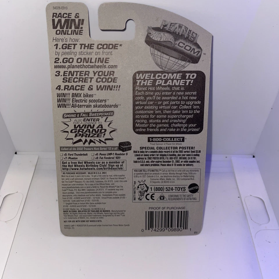 Hot Wheels 2002 Treasure Hunt Panoz LMP-1 Roadster S #6 Of 12 RRs White & Blue - Image 4 of 4