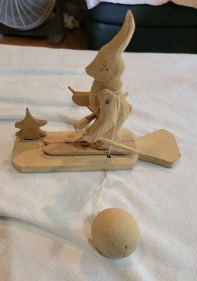 Rabbit Bunny ''Skiing''  Bogorodskoye Wooden Wood Carving Toy