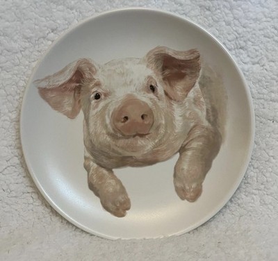 2  222 FIFTH TABLEWARE FARMHOUSE FARM ANIMALS PIG Dinner Plates