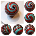 Contemporary Marble, 1 5/8" Diameter, Turquoise w/Red Swirl and Gold.  Lot 0133 — photo 1