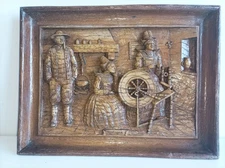 Bretagne Souvenir 3D Wood Wall Hanging Scene French Fisherman Spinning Family