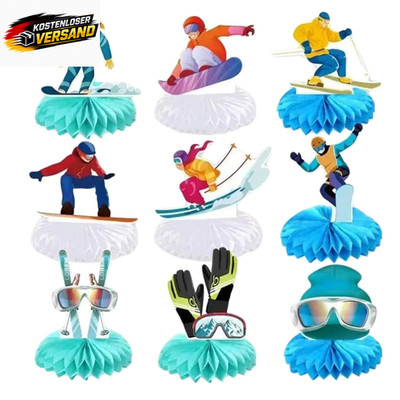 9-Teilige Ski-Waben Deko: Apres Ski Party Dekoration, Winter Tischdekoration Für
