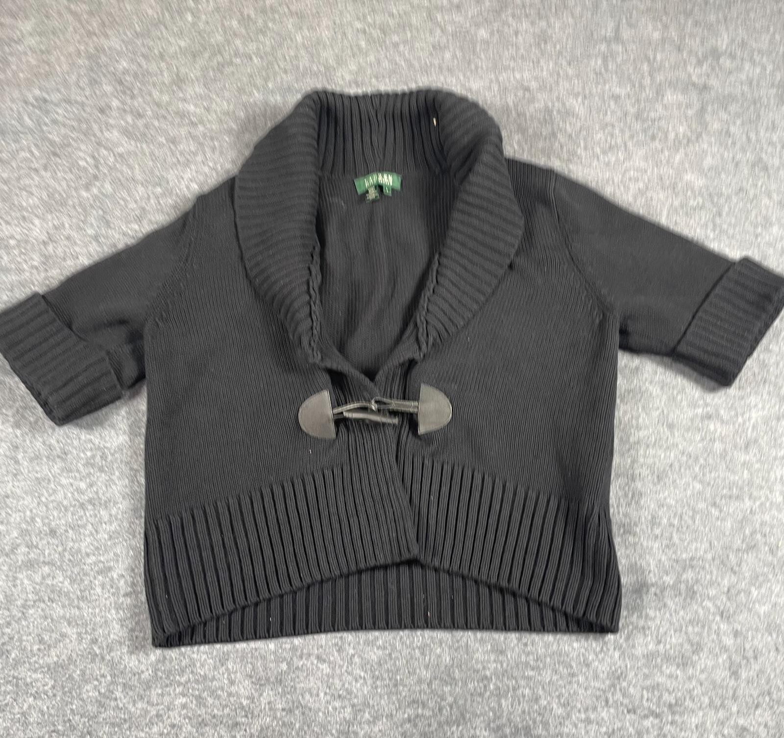 LRL Ralph Lauren Sweater Womens Large Black Latch Cardigan Heavyweight Collared