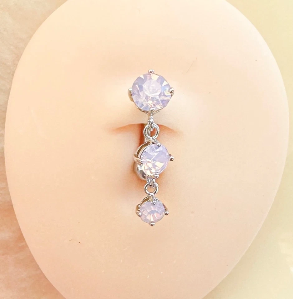 Cadena anillo vientre cristal ópalo. Ópalo rosa claro o blanco. Foto 4 de 4