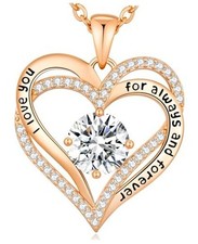 Forever Love Heart Necklaces for Women, Brass Rose Gold-04-Apr Brass Rose Gold