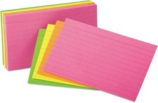 Oxford Neon Index Cards, 3" x 5", Ruled, Assorted Colors, 100 Per 3 x 5, Glow 